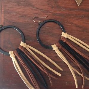 Handmade black and brown fringe earrings